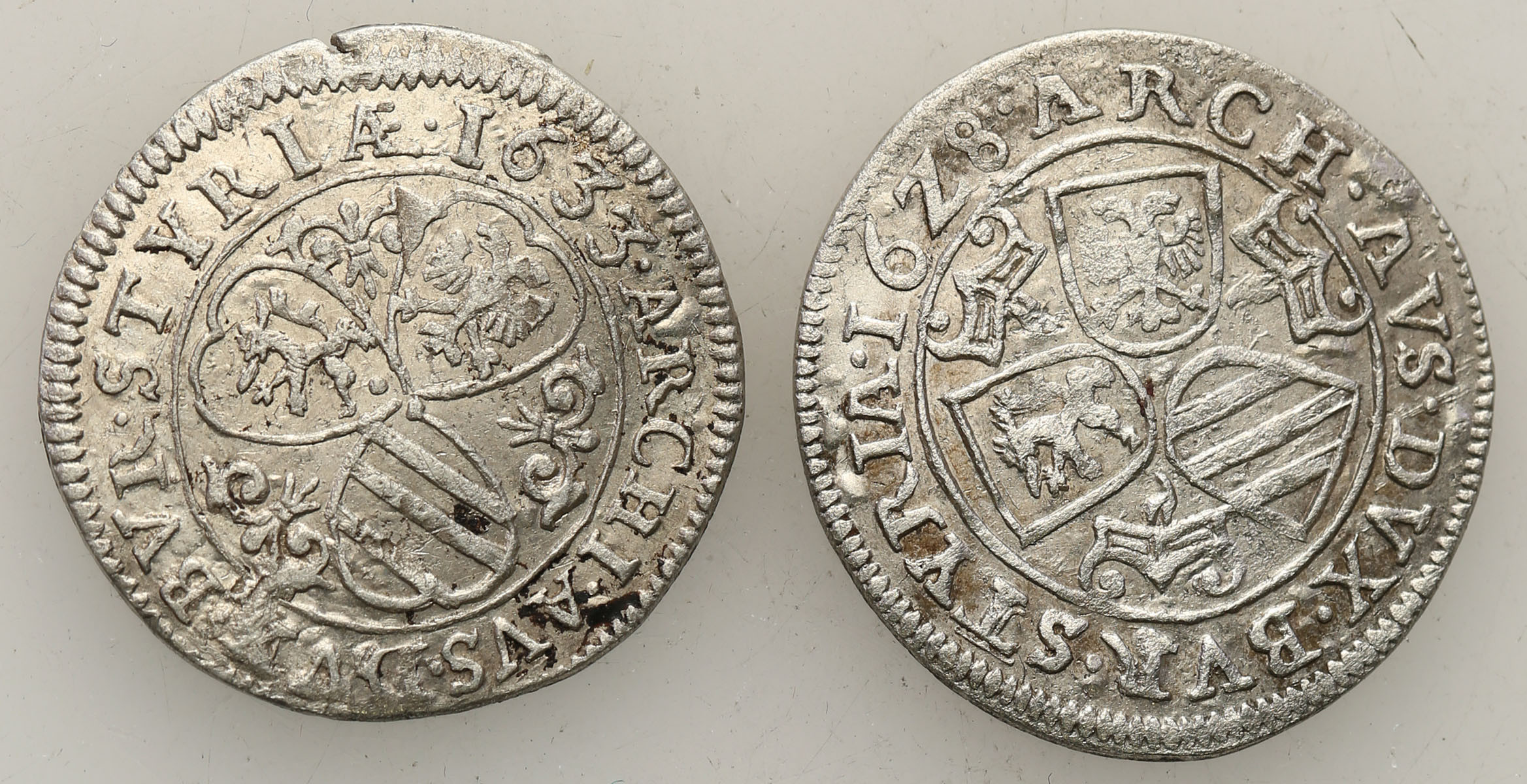 Austria, Ferdynand II (1619-1637). 3 krajcary 1628, 1633, Graz, zestaw 2 monet
